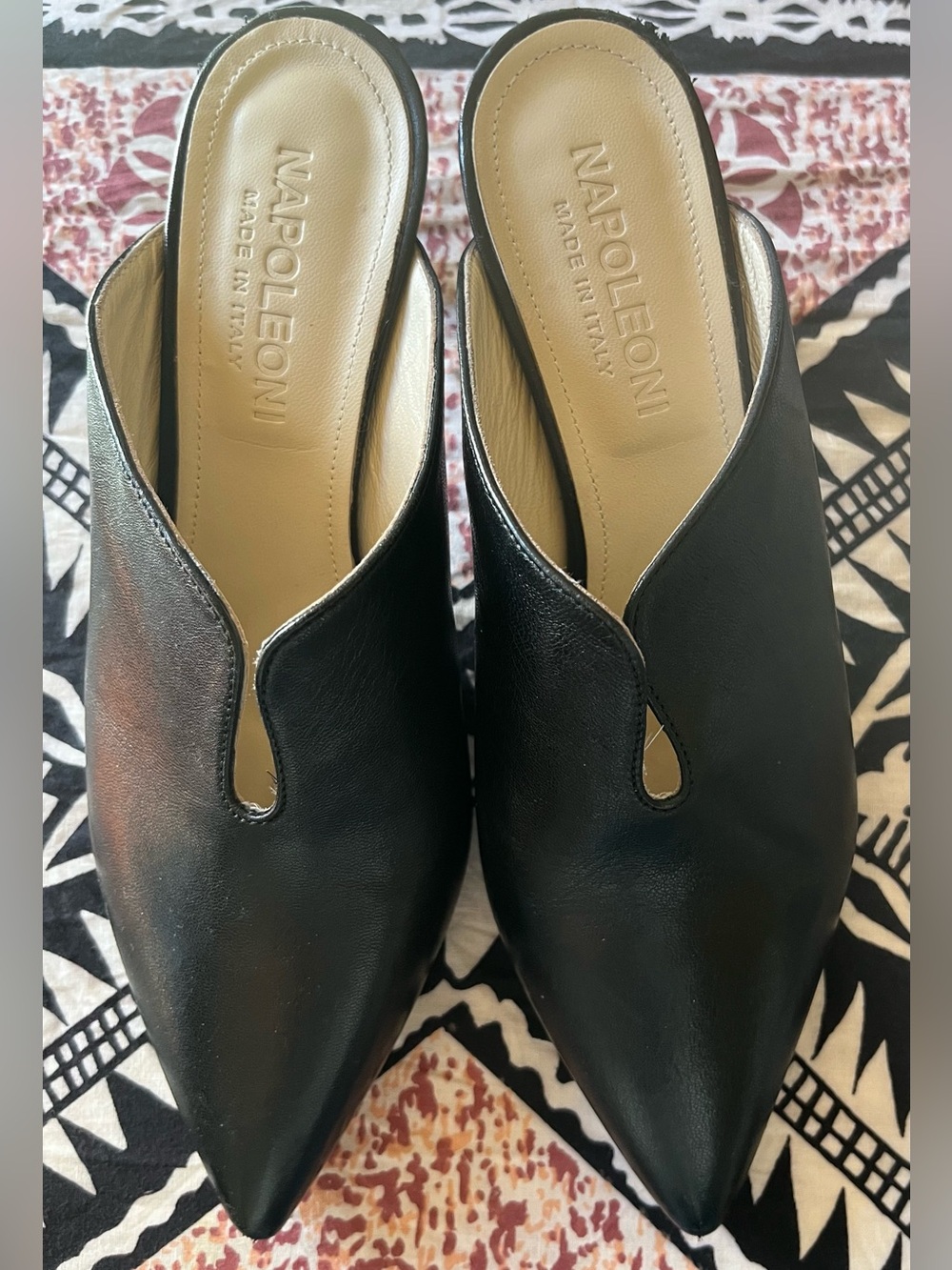 Black Leather Women's Pointed Toe Heels, Mules